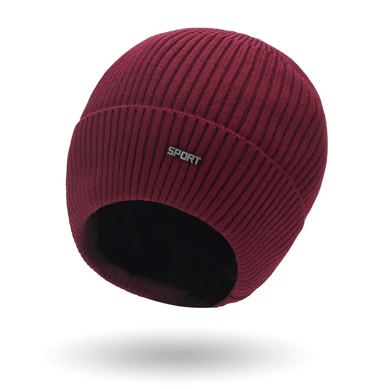 Winter New Solid Color Men's And Women's Knitted Hats+Ear Protection Scarf Set Warm Hat Scarf,Outdoor Warm Hat Warm Peaceful Pleasures Health and Wellness Wine Red One Size