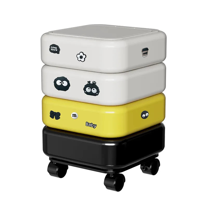 Cartoon Trash Bin with Lid Large Capacity Multi-Functional Mobile Wastebasket Modern Household Storage Organizer Wheels Peaceful Pleasures Health and Wellness