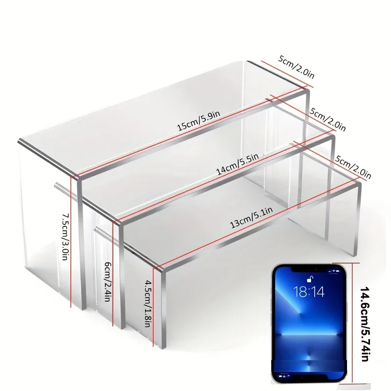 Acrylic Display Risers Set of 3 | Rectangular Stands for Events