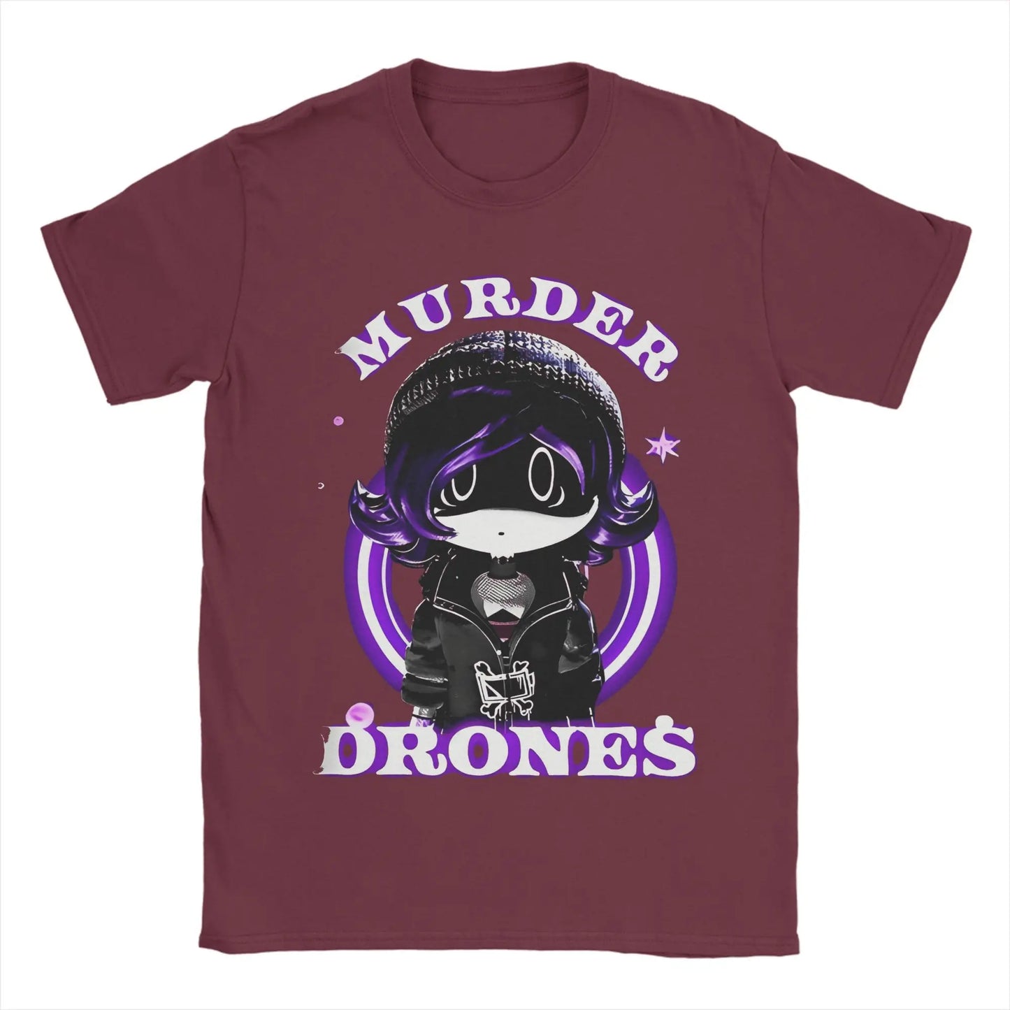 Murder Drones Men T Shirt Vintage Tee Shirt Short Sleeve Round Collar T-Shirt Pure Cotton Printing Tops Peaceful Pleasures Health and Wellness Burgundy 6XL