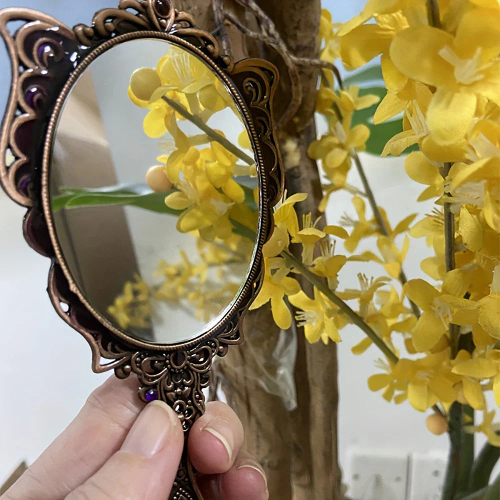 Vintage Peacock Mirror & Comb Set – Rhinestone Metal Gift