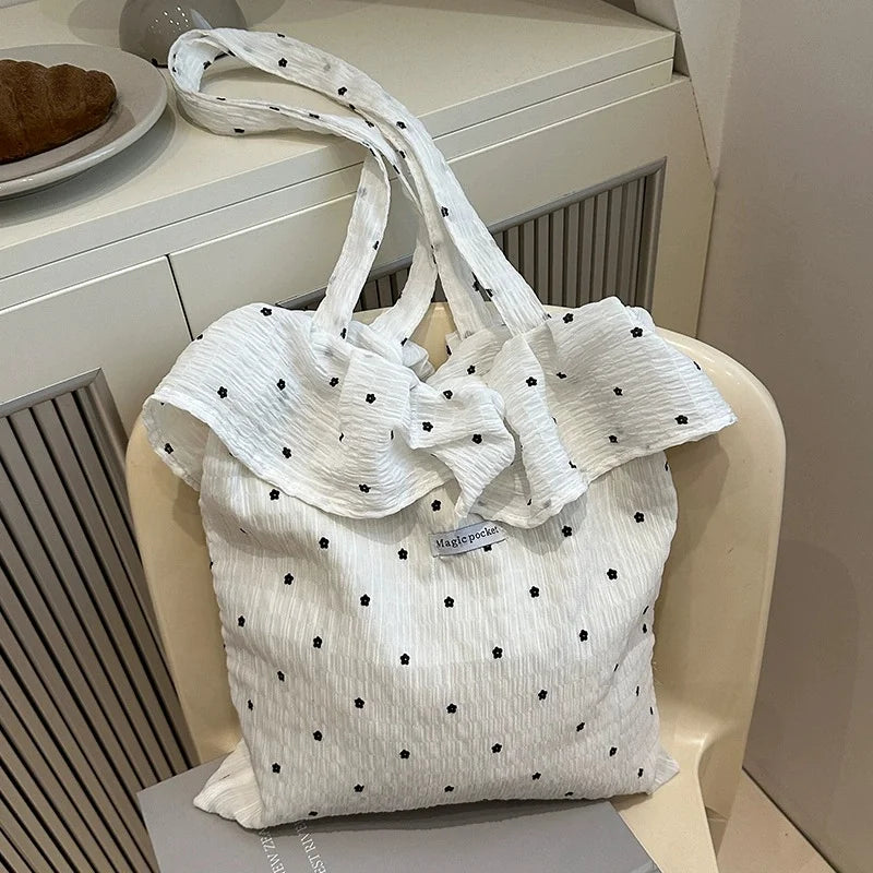 Floral Ruffled Chiffon Tote Bag – Reusable Women's Shoulder Bag