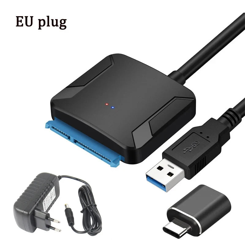 USB 3.0 to SATA Cable SATA III Hard Drive Adapter Converter for 2.5" 3.5" SSD HDD Hard Drive Disk with 12V/2A Power Adapter Peaceful Pleasures Health and Wellness EU Plug with OTG