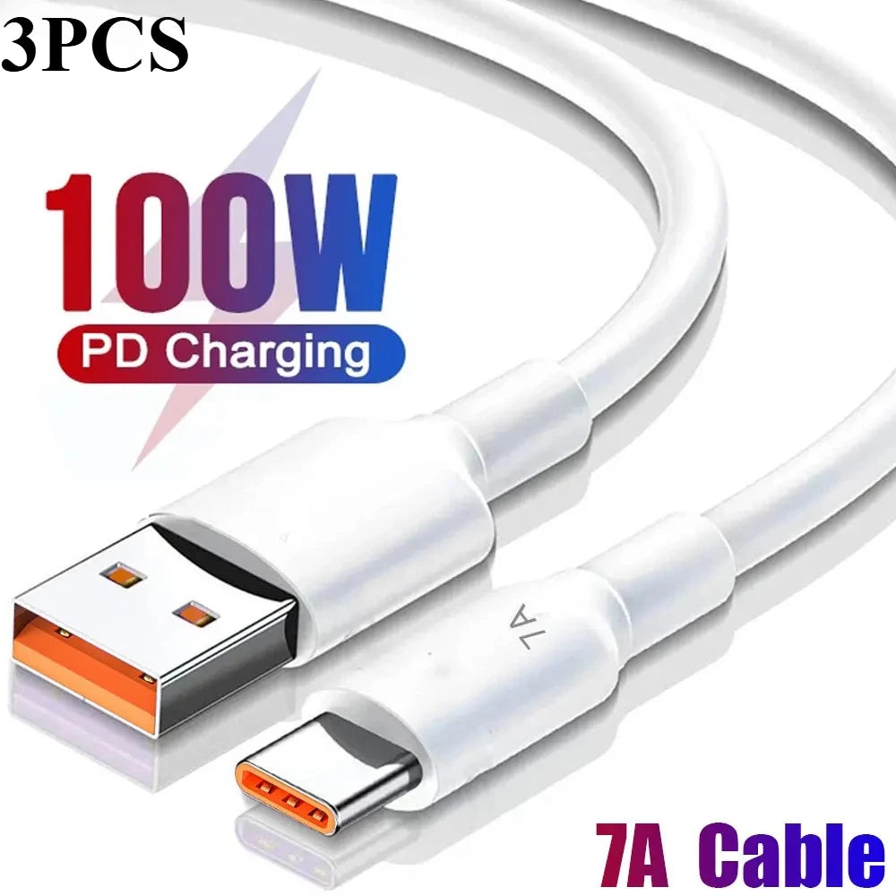 0.25/1/1.5/2m PD 7A 100W USB to Type C Fast Charging Cable Super Charge Data Sync Cord for Xiaomi Samsung Huawei Android Phones Peaceful Pleasures Health and Wellness White 3Pcs 2m