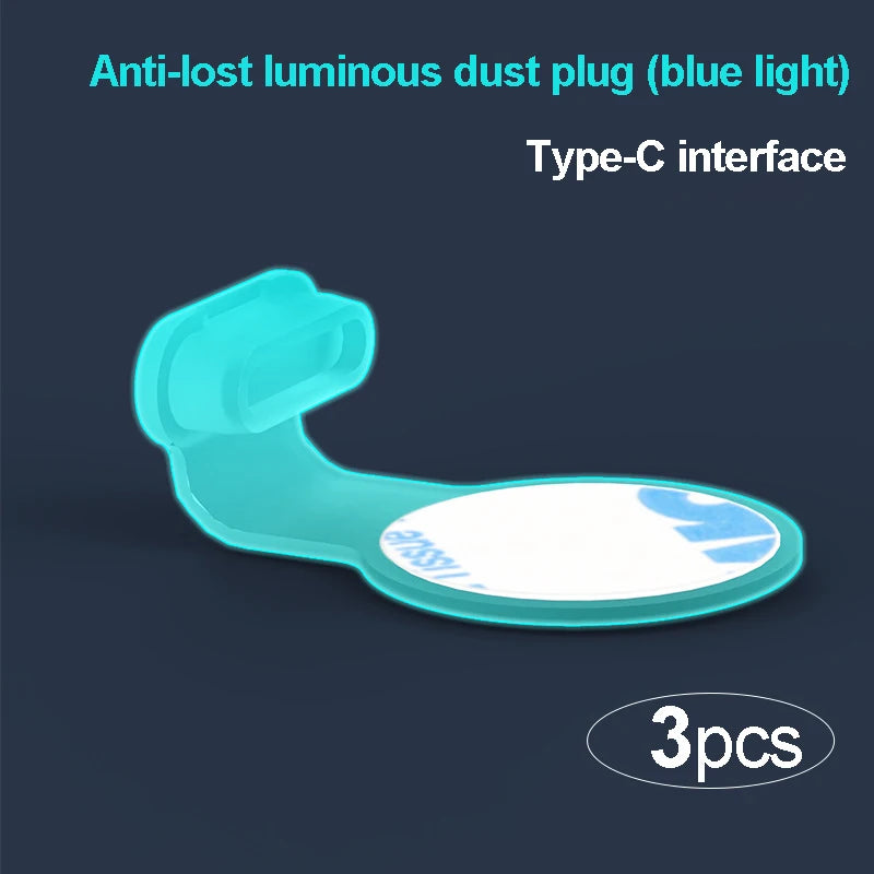 Phone Protector Micro Usb Luminous anti-loss Dust Plug Charm iphone 14 pro Accessories Rubber Plugs Type c Consumer Electronics Peaceful Pleasures Health and Wellness Type-c blue(3pcs)