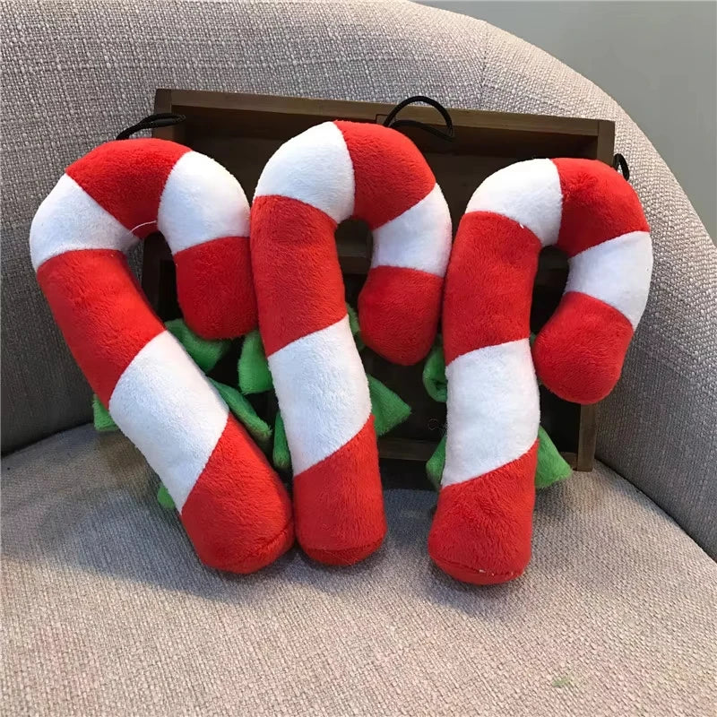 1Pcs Red Christmas Candy Squeaky Plush Sounding Dog Toy For Puppy Holiday Party French Bulldog Terrier Chihuahua Peaceful Pleasures Health and Wellness
