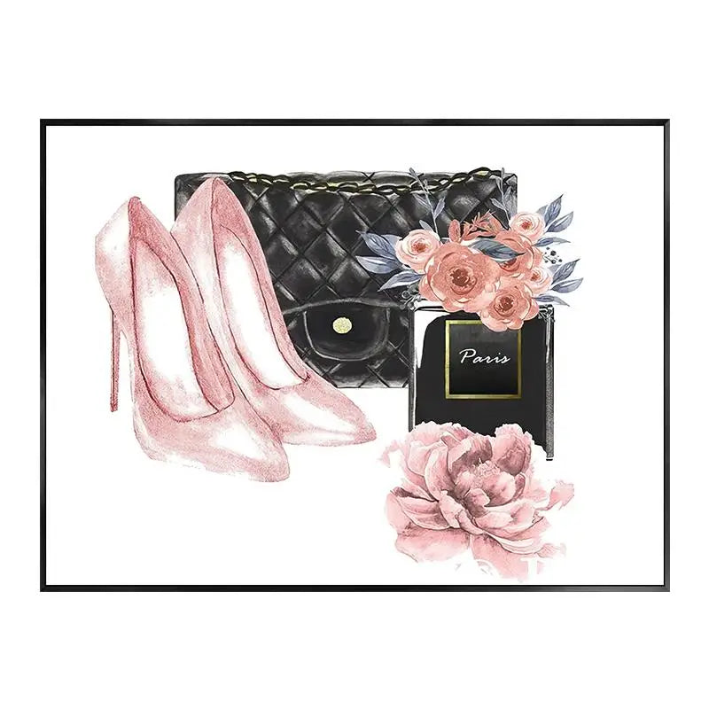 Pink Flower Makeup Girls Canvas Wall Art | Nordic Room Decor
