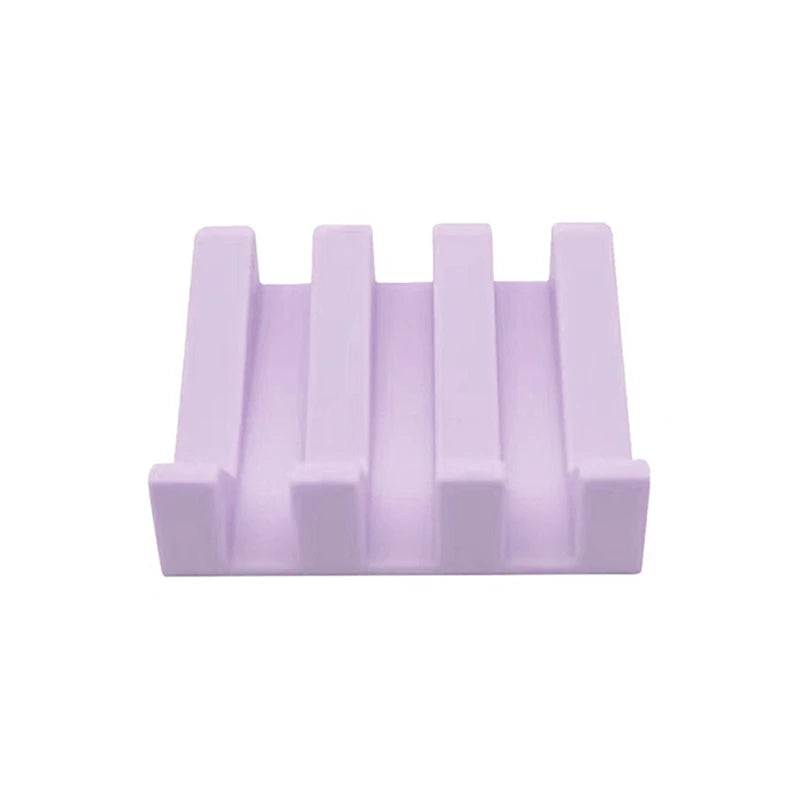 Silicone Soap Box with Tilted Drain Design Easy Drying Non Toxic Soft Base for Bathroom Kitchen Shower Washable Soap Dish Peaceful Pleasures Health and Wellness Bright purple