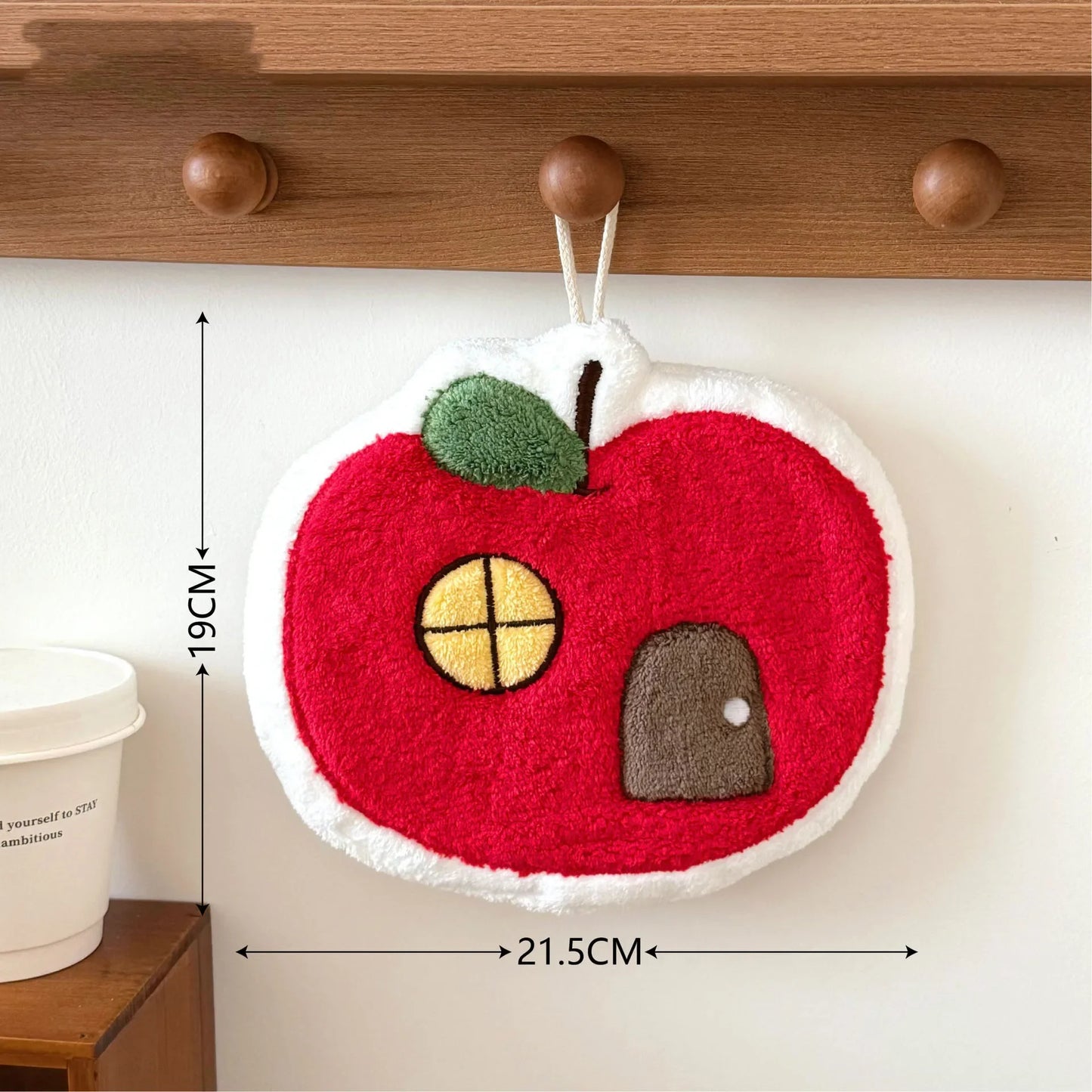 Apple Hand Towel Quick-drying and Water-absorbing Hanging Cute Coral Velvet Towel Thickened Kitchen Bathroom Small Square Towel Peaceful Pleasures Health and Wellness A