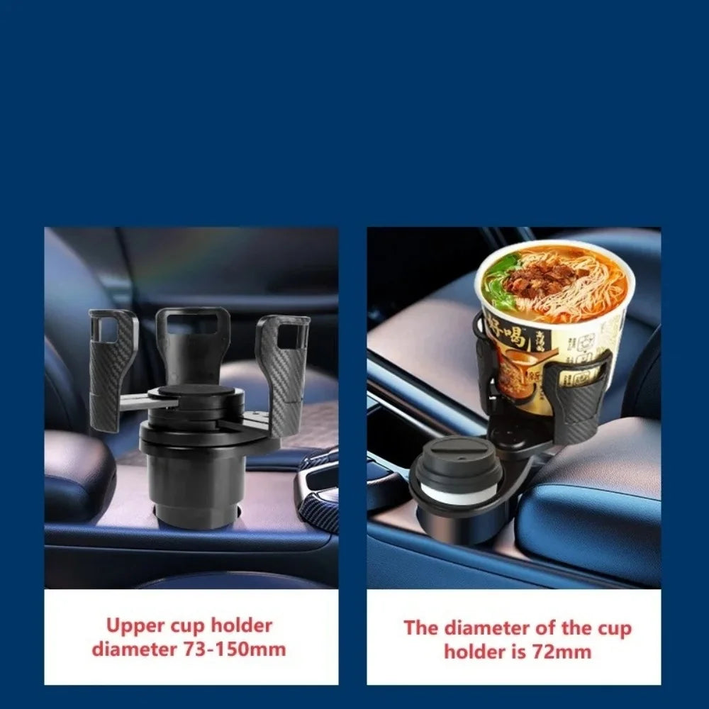360° Rotating Dual Car Cup Holder | Carbon Fiber Texture
