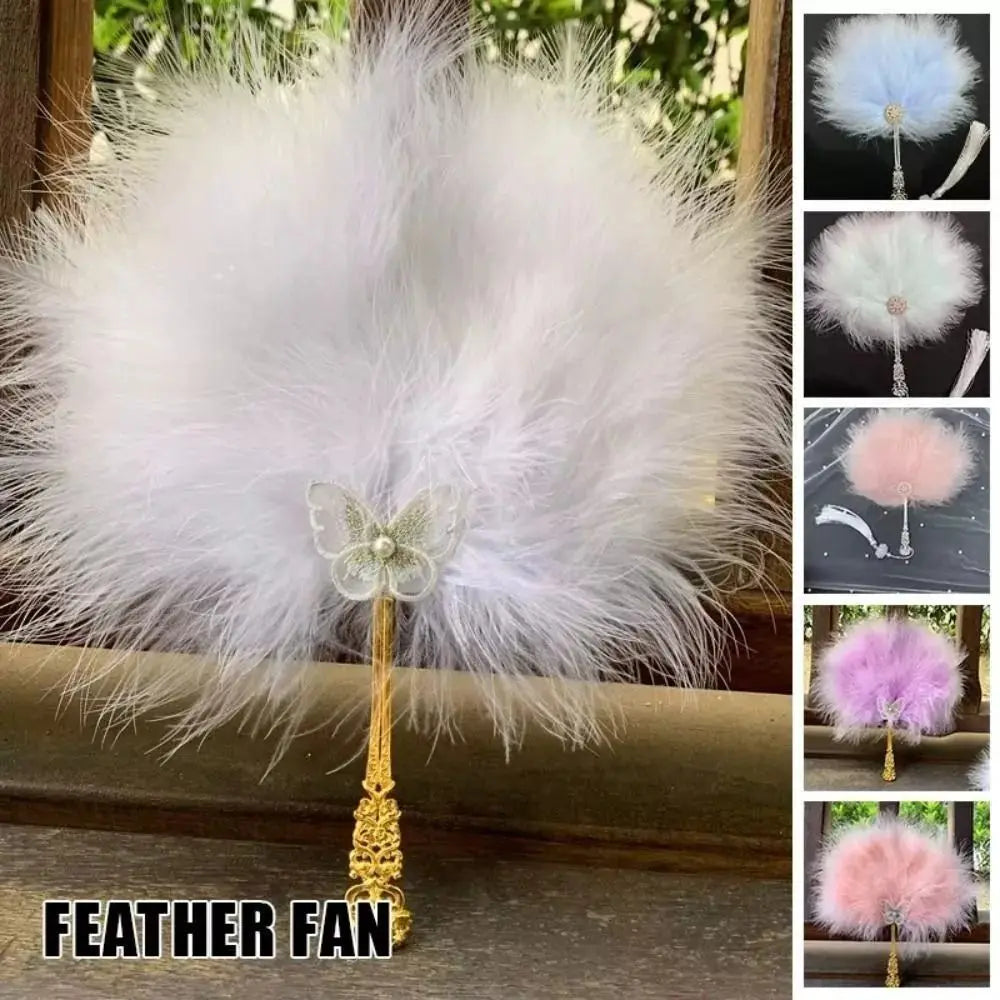 Fluffy Feather Fan with Tassels – Foldable Dance & Photo Prop