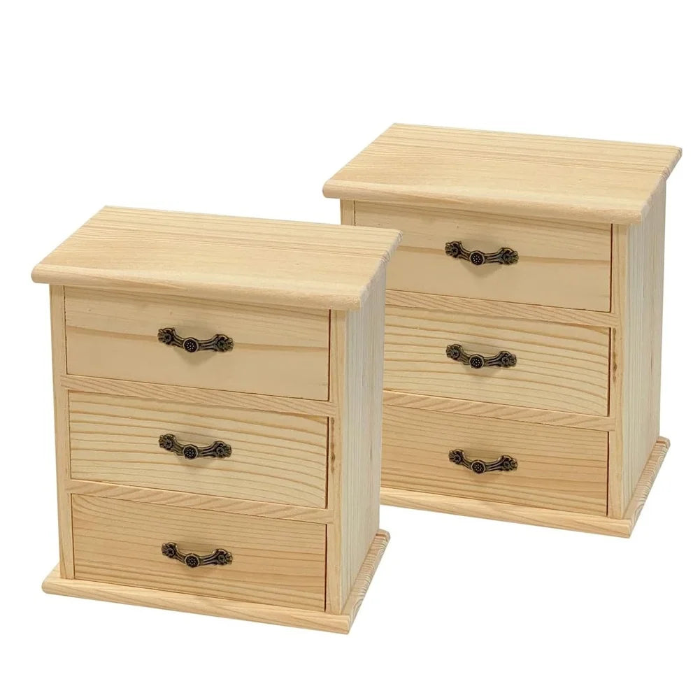 Three Drawer Wooden Jewelry Box DIY Craft Storage Organizer Desktop