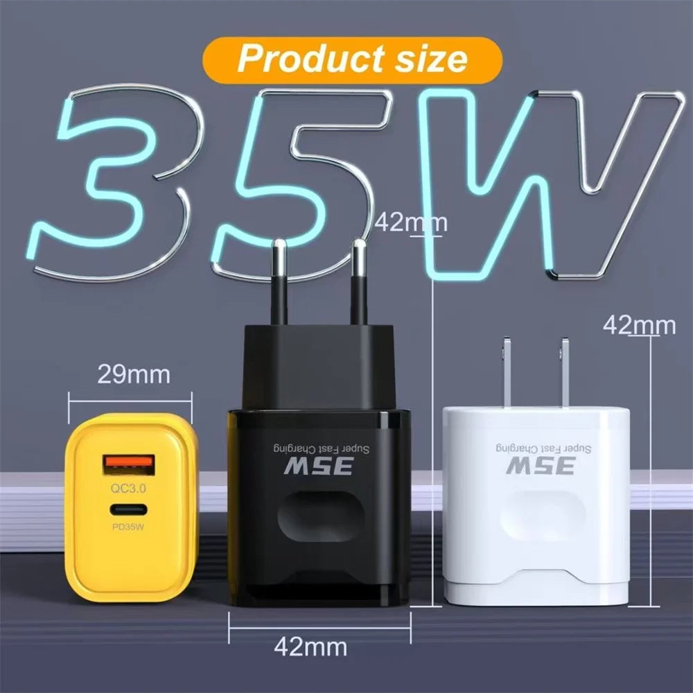 35W Dual Port PD+QC3.0 Fast Charger USB-C Wall Adapter