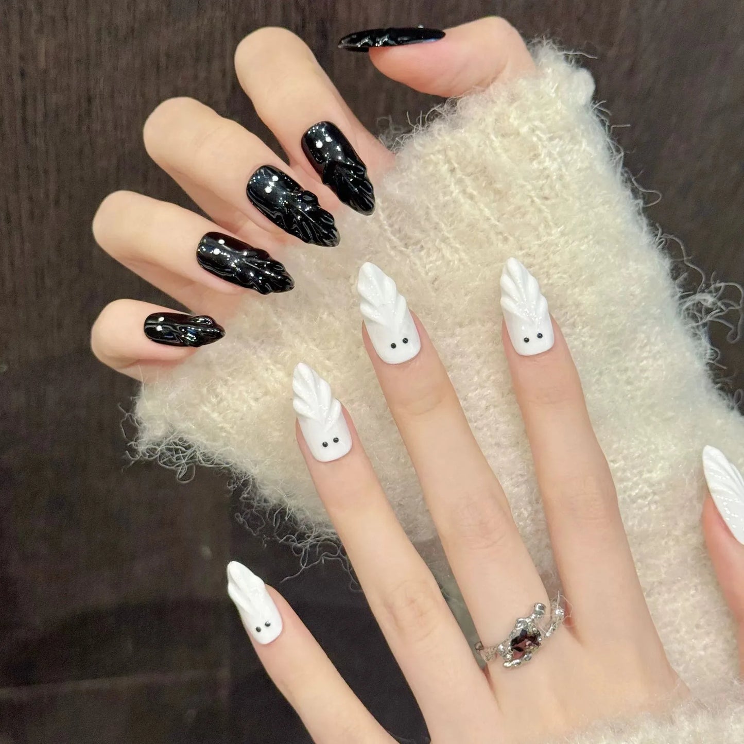 Halloween Ghost Press On Nails | 3D Almond Fake Nails Set 10pc Press On Nails Peaceful Pleasures Health and Wellness