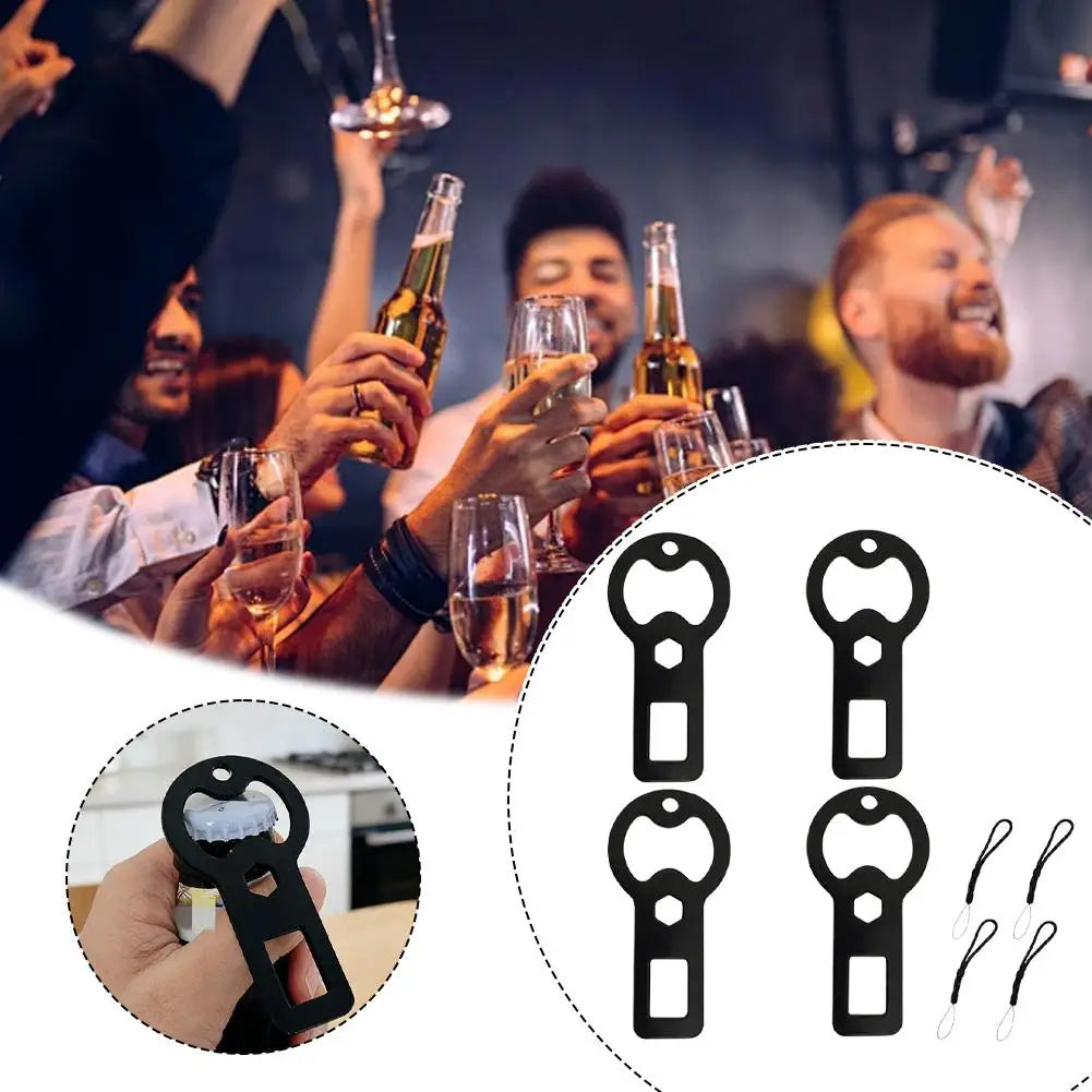 4-Pack Flat Beer Bottle Opener Keychain with Lanyard