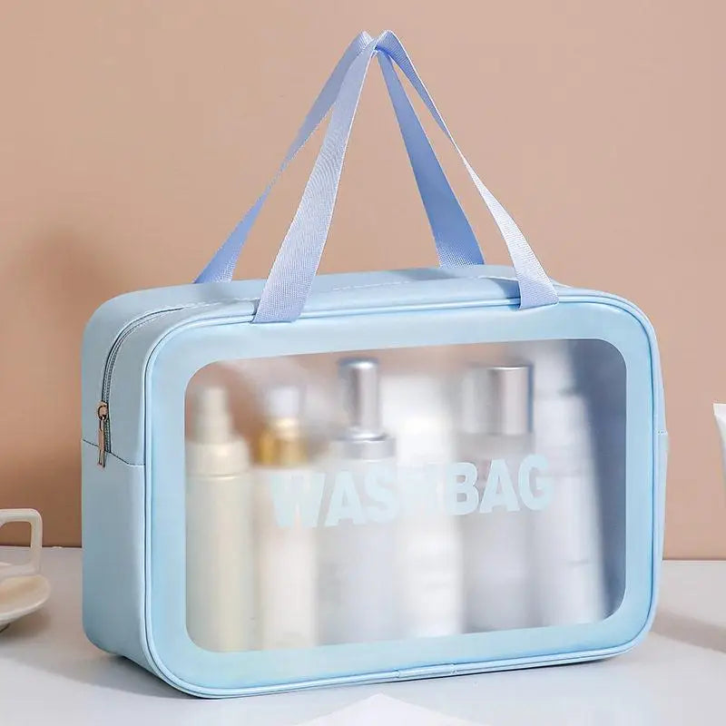 Dry-wet Separation Double Transparent PU Makeup Bag Portable Washing Bag Cosmetic Storage Bag Travel Fitness Swimming Essentials Peaceful Pleasures Health and Wellness one size L