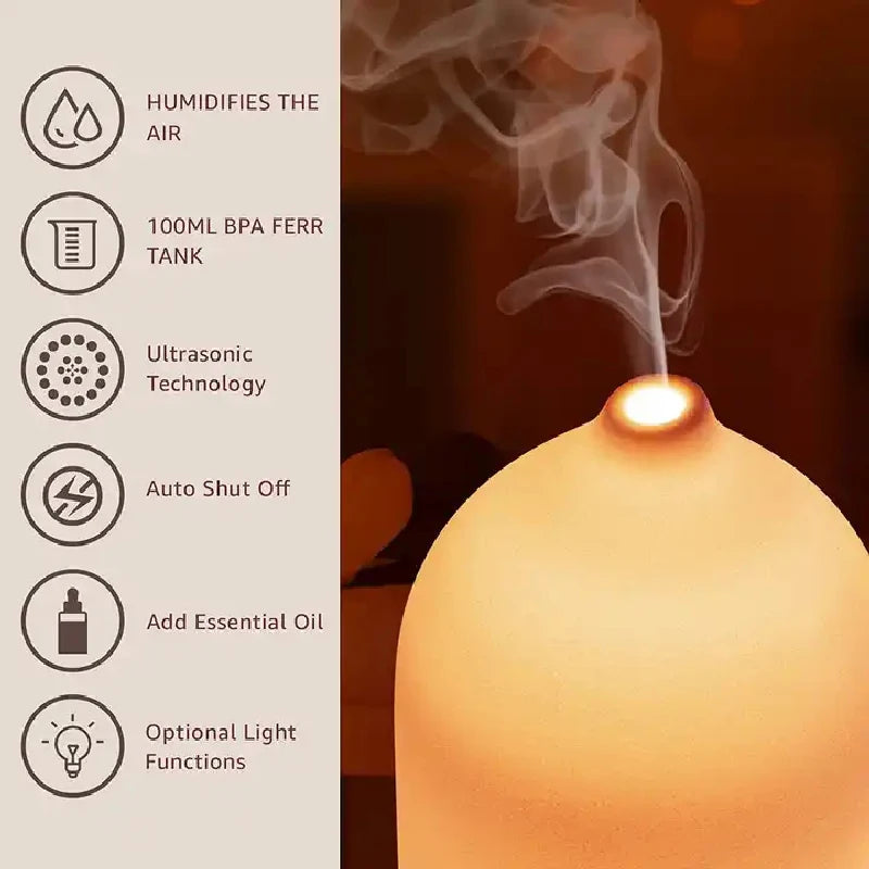 Ceramic Diffuser 100ML Essential Oil Diffuser Air Humidifier With 7 LED Ultrasonic Aromatherapy Diffusers for Home Peaceful Pleasures Health and Wellness