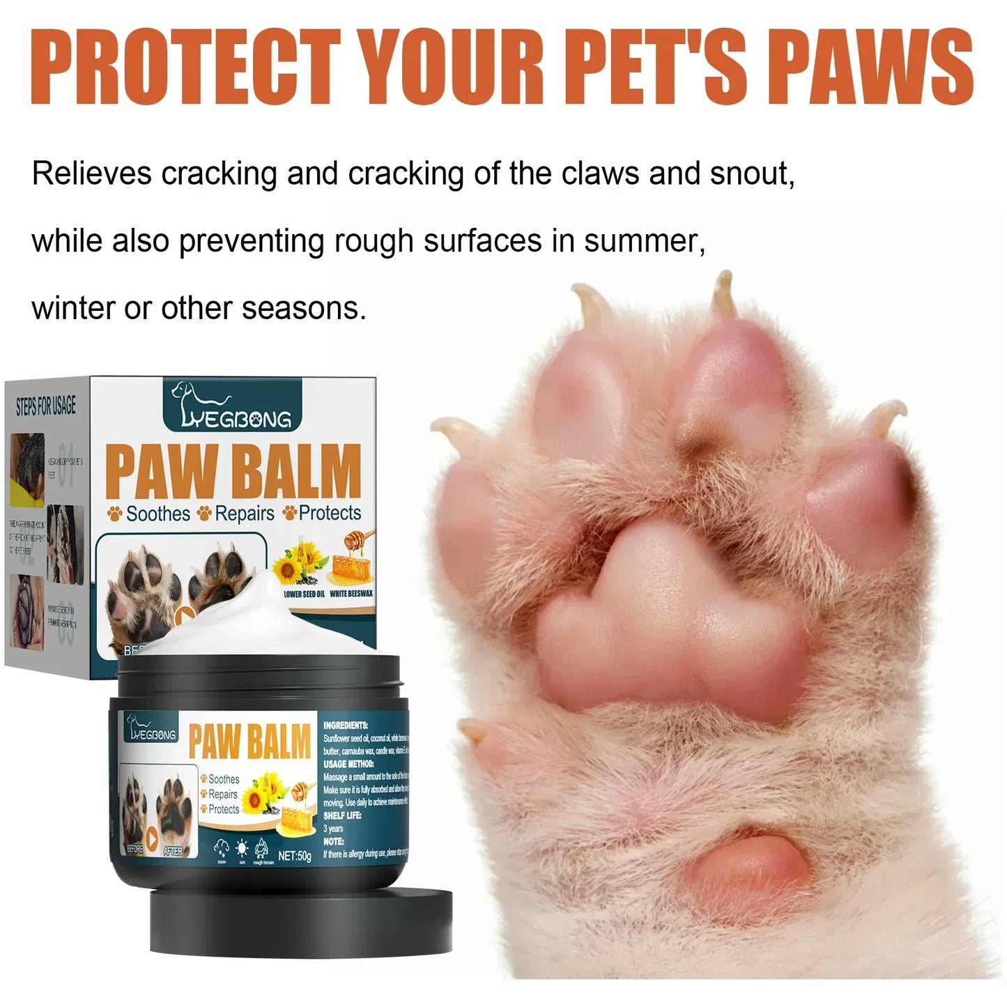 Natural Lick-Safe Pet Paw Balm – Vitamin E & Shea Butter 50g