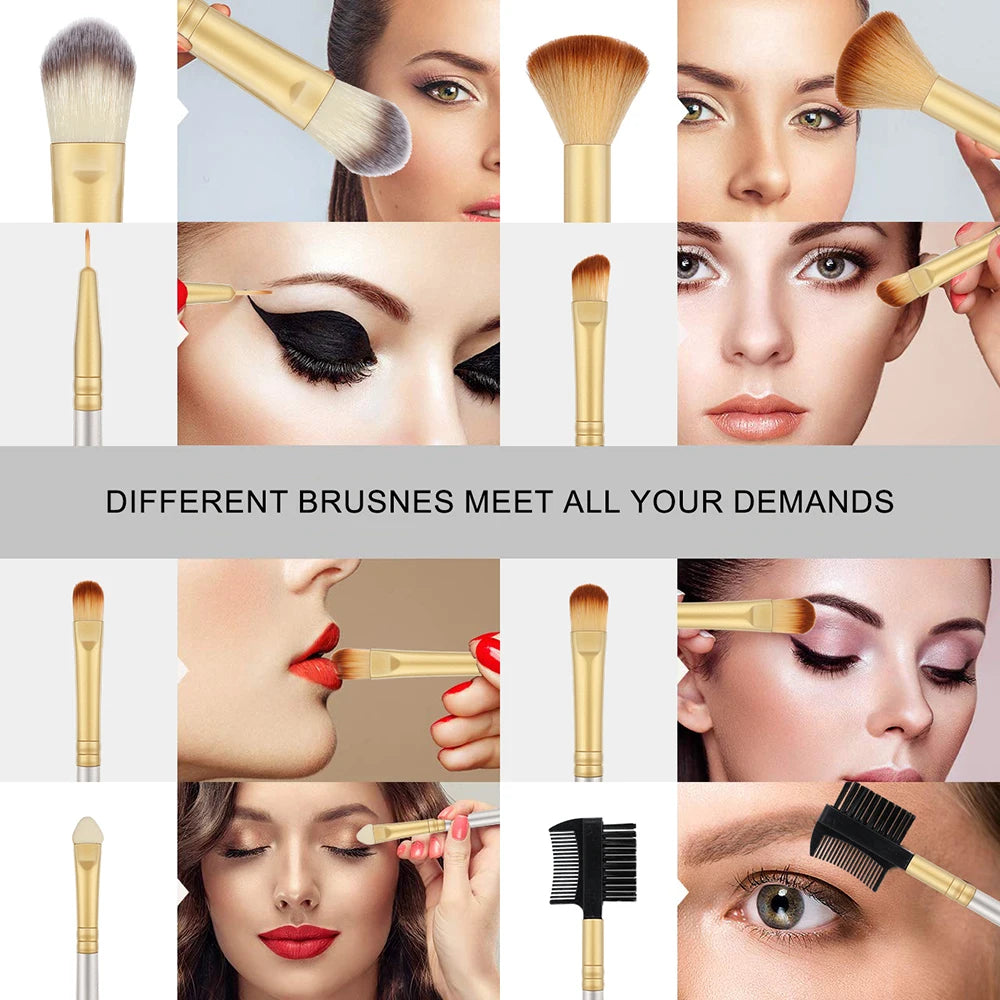 18-Piece Champagne Makeup Brush Set | Soft Fluffy Wood Handle