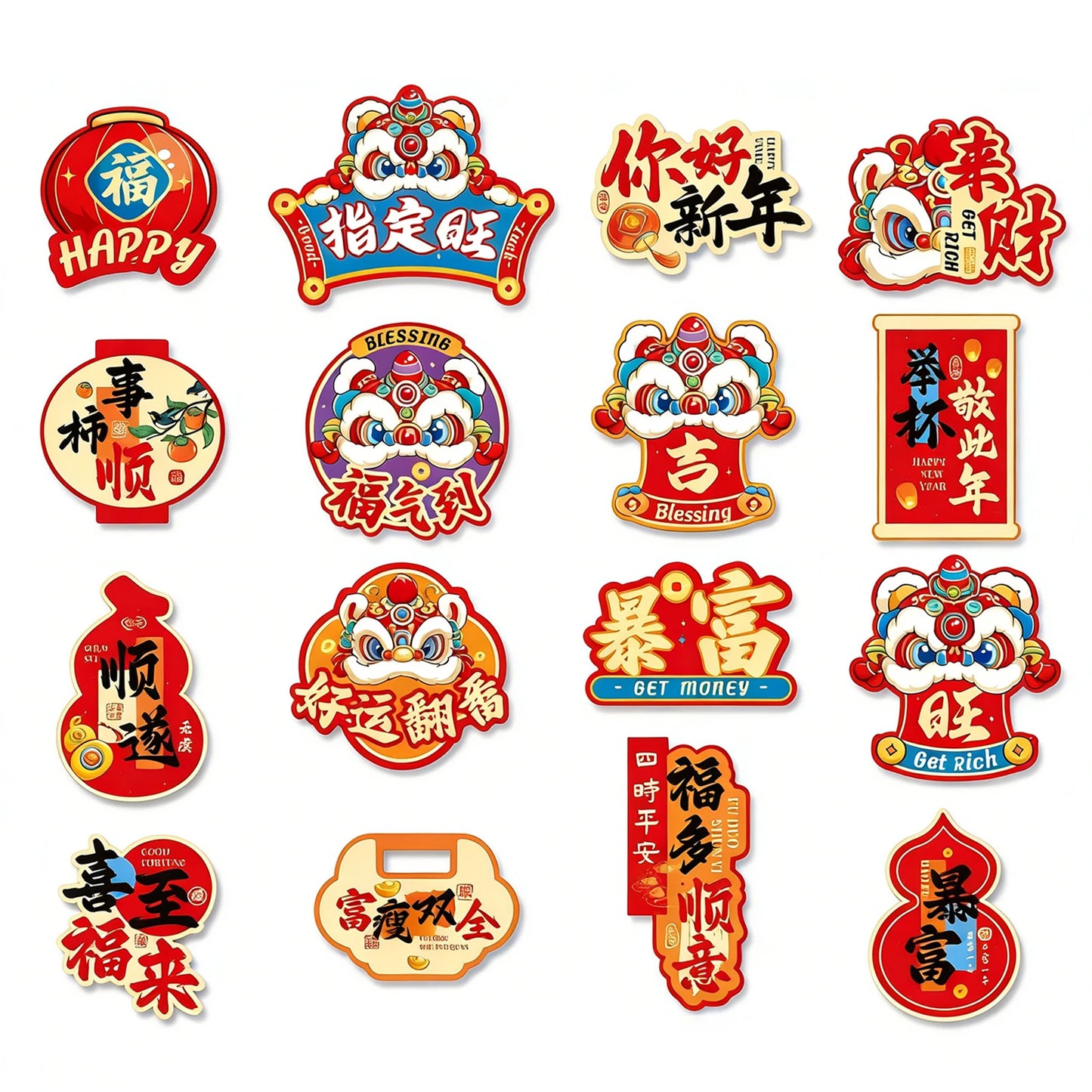 Chinese New Year Refrigerator Decoration Year Of Horse Chinese New Year Fridges Magnets Luck Festive Decoration For Home Kitchen Peaceful Pleasures Health and Wellness F 16pcs
