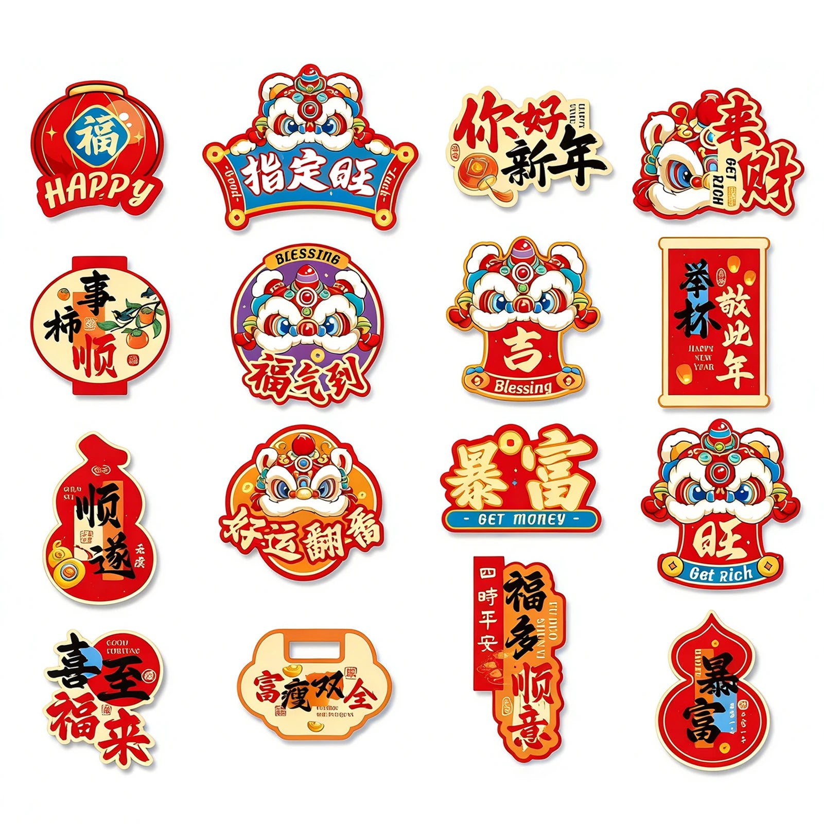 Chinese New Year Refrigerator Decoration Year Of Horse Chinese New Year Fridges Magnets Luck Festive Decoration For Home Kitchen Peaceful Pleasures Health and Wellness F 16pcs