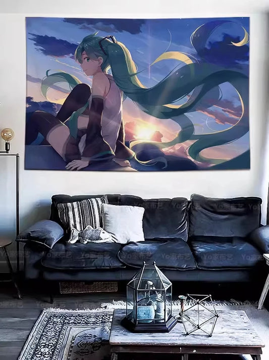 Japanese Hatsune Miku Miku Hanging Cloth Background Cloth Bedroom Room Anime Transformation Girl Heart Wall Wall Cloth Tapest Peaceful Pleasures Health and Wellness B313302 20x30cm Unframed