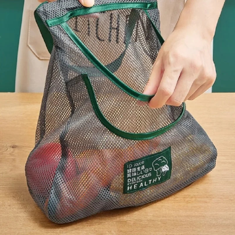Reusable Storage Bags Kitchen Hanging Mesh Bag Home Fruit And Vegetable Storage Net Bag For Ginger Garlic Potatoes Onions Peaceful Pleasures Health and Wellness