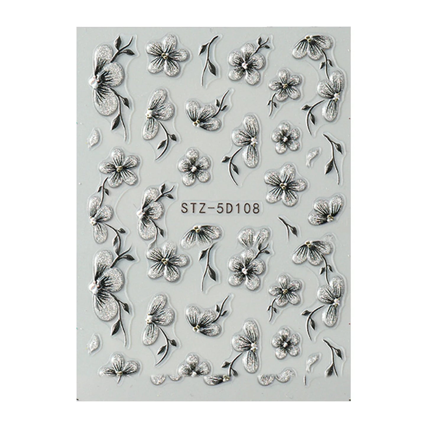 5D Embossed Flower Nail Art Stickers | Laser Glitter Decals