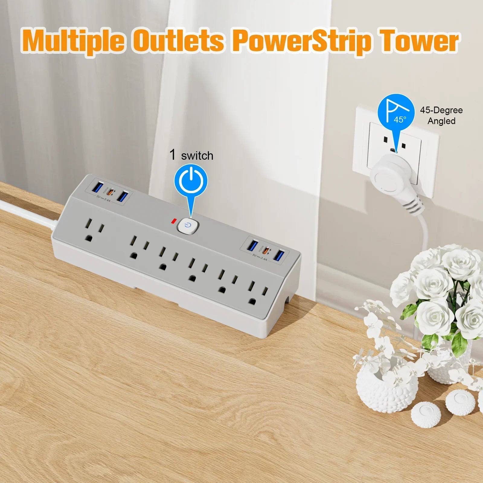 PASSUS Clamp Power Strip PD20W Fast Charging & 3m Extension Peaceful Pleasures Health and Wellness