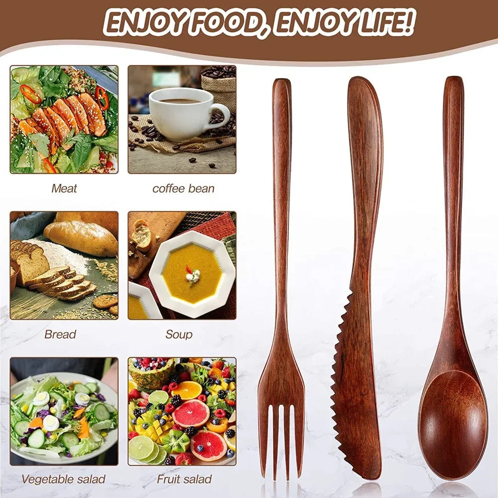 24/12 Pieces Wooden Spoon Soup Spoon and Fork Tableware Natural Ellipse Ladle Spoon Set Eco Friendly Products Spoons for Cooking Peaceful Pleasures Health and Wellness