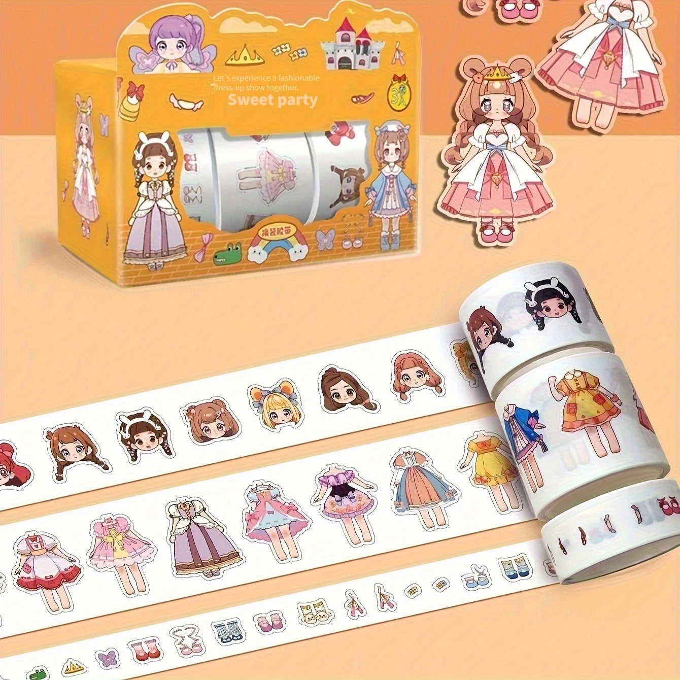 3-Roll Cute Cartoon Sticker Tape | DIY Scrapbooking Stickers
