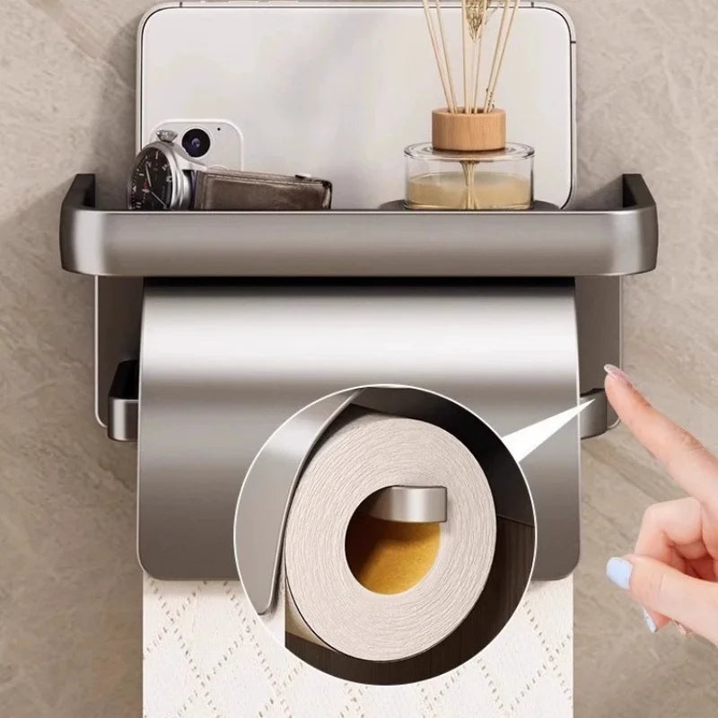 Self-Adhesive Toilet Paper Holder with Shelf – No Drill