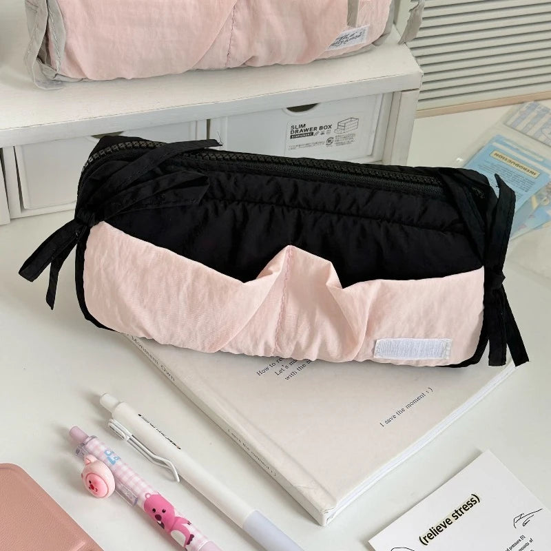 Small Fresh Cloud Toast Bow High Beauty Student Pen Case Multi Functional Large Capacity Storage Bag Peaceful Pleasures Health and Wellness