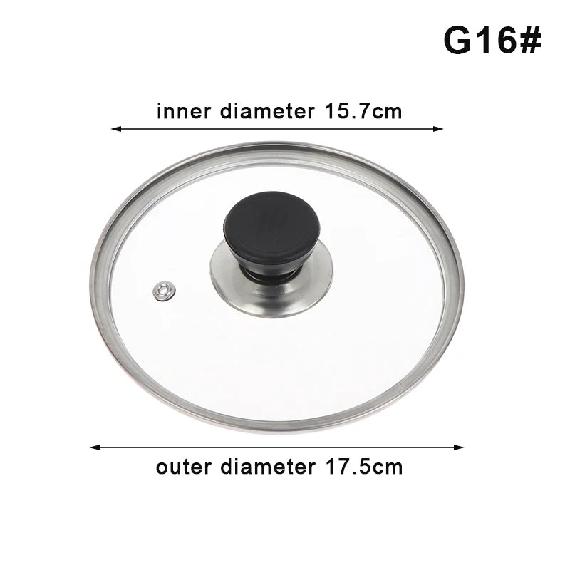 Multi-specification Pot Cover Tempered Glass Pot Lid Stainless Steel Rimmed Pan Lid Spill Shatter-Proof Round Glass Cover Peaceful Pleasures Health and Wellness G16