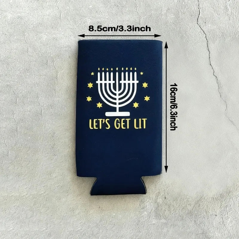 Set of 4 Hanukkah Slim Can Coolers – Chanukah Party Favors Can Cooler Set Peaceful Pleasures Health and Wellness