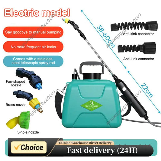 5L Battery Powered Sprayer with 3 Mist Nozzles Rechargeable Retractable Wand Garden Sprayer with Shoulder Strap for Gardening Peaceful Pleasures Health and Wellness