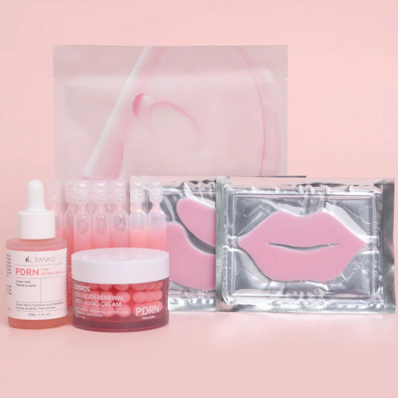 PDRN Pink Skin Care Set with Toner Serum Cream and Masks Hydrating Smoothing Daily Facial Care Kit for Moisturized Plump Skin Peaceful Pleasures Health and Wellness