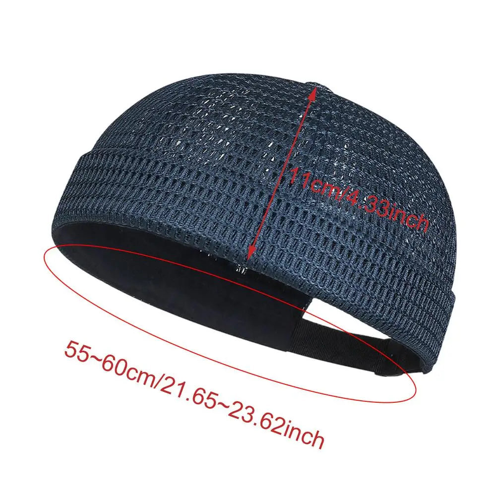 Breathable Mesh Brimless Hat Summer Skullcap Beanie for Men Grandfather Senior Bald Head, Outdoor Sports Running Cycling Travel Peaceful Pleasures Health and Wellness Navy Blue
