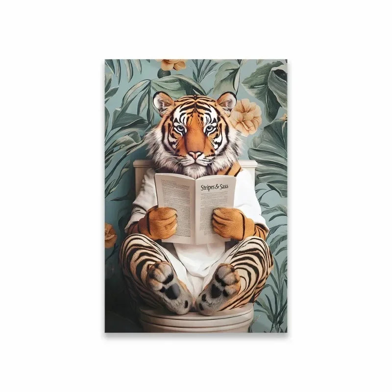 Funny Animal Bathroom Canvas Wall Art | Zebra Giraffe Tiger