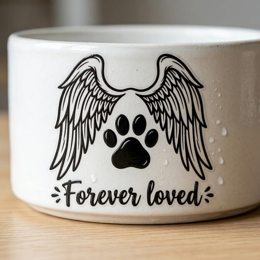 Pet Memorial UV Sticker "Forever Loved" Paw Angel Wings Decal Memorial Transfer Decal Peaceful Pleasures Health and Wellness