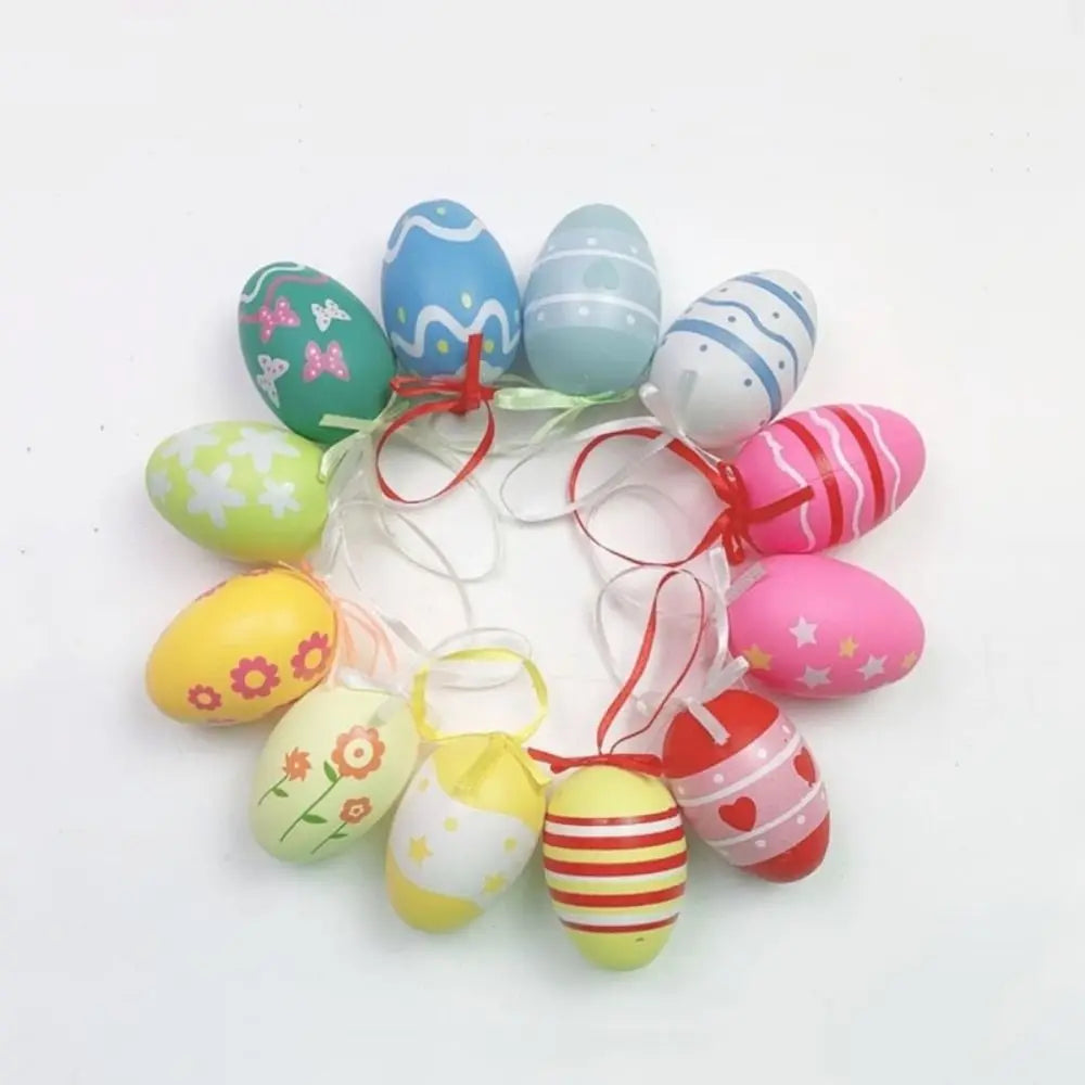 12-Piece Hand Painted Cartoon Easter Egg Hanging Ornaments