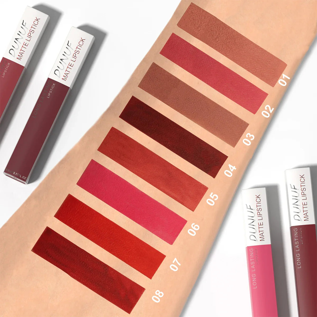 DUNUF 8-Piece Matte Lipstick Set – Waterproof Long-Lasting Nudes