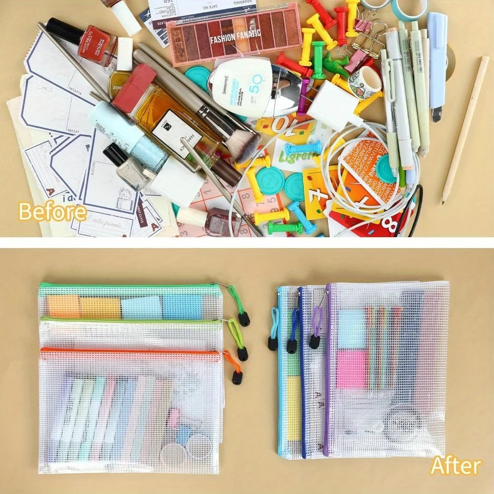 24-Pack Mesh Zipper Pencil Pouches – 12 Colors, Bulk Travel Set