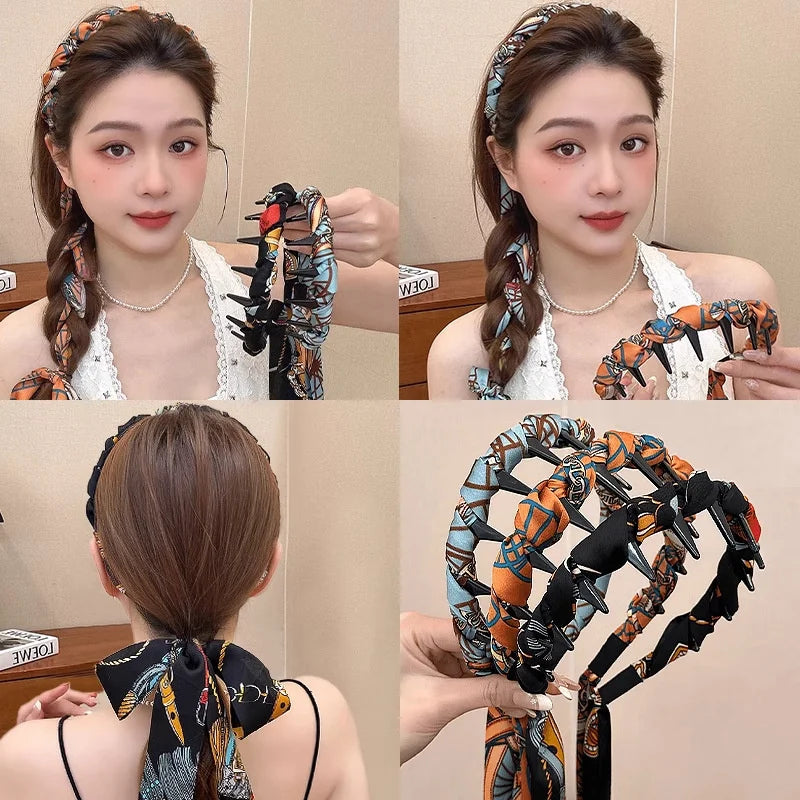 Elegant Floral Ribbon Comb Headband for Women | Wave Band