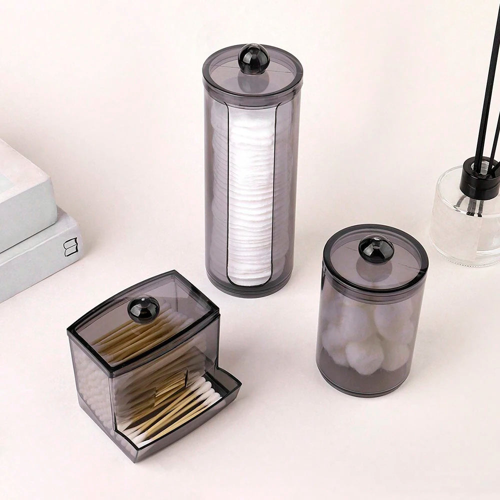 3pcs Q-tip Holder Apothecary Jar Set with Lids – Cotton Ball & Swab Dispenser Bathroom Organizer