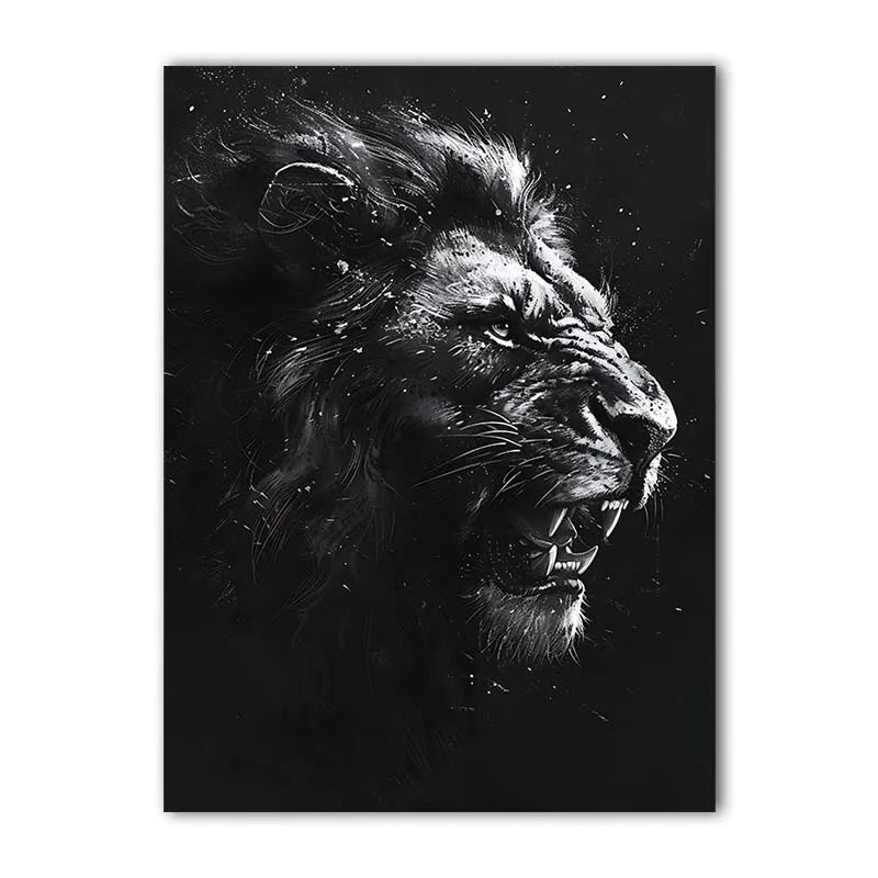 Abstract Wall Art Black Monochrome Style Angry Lion Canvas Painting Modern Style Poster Prints Living Room Wall Decor Peaceful Pleasures Health and Wellness 02 50x70cm NoFrame China Mainland