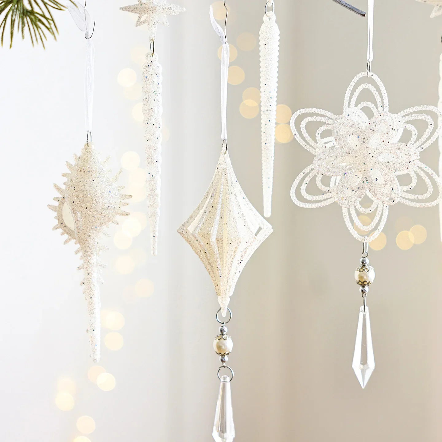 White Christmas Tree Hanging Ornaments – Candy, Chime & Wreath