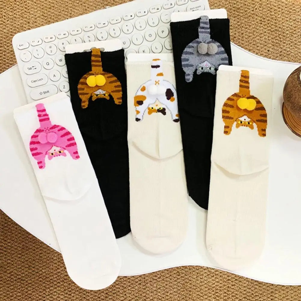 Funny Cat Egg Socks Fashion Cartoon Cotton Socks Soft Cozy Daily Wear Warm Socks 3D Cat Print Kawaii Knitting Socks Peaceful Pleasures Health and Wellness