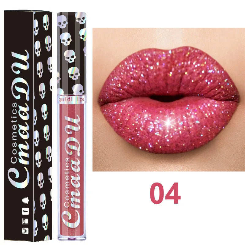 CmaaDu 8-Color Diamond Shimmer Lip Gloss – Waterproof & Long-Lasting