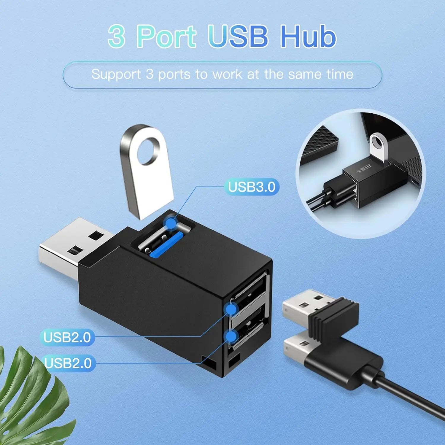 1pc 3-in-1 USB Hub 3.0 5Gbps High Speed Splitter Adapter Mini USB Expander Extender OTG Adapter for Laptop PC Peaceful Pleasures Health and Wellness